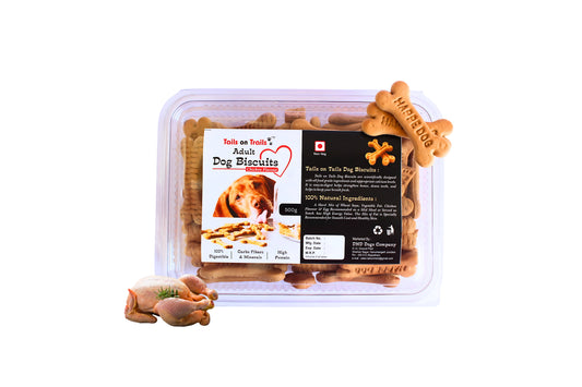 Tails on trails Homemade Real Chicken Dog Biscuits for Adults | Chicken Flavour,Improves Skin Health I Active Life |500g Pack