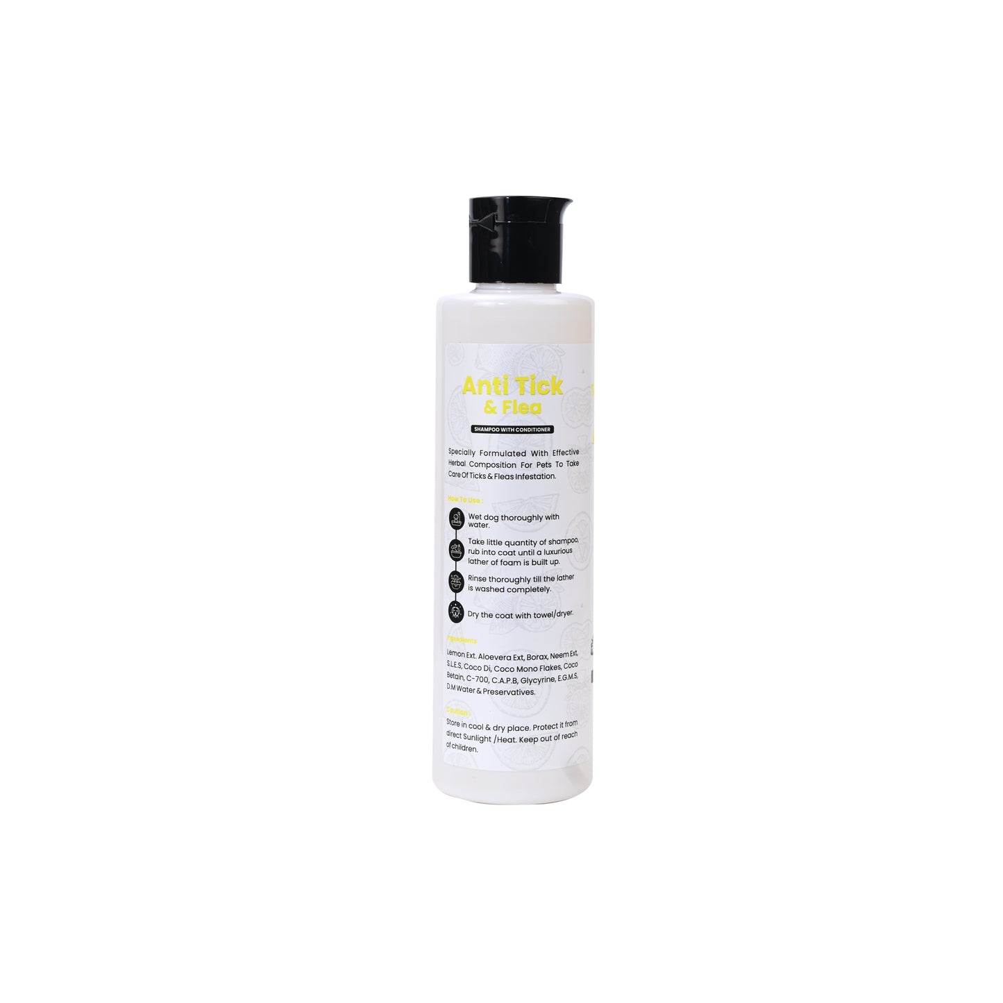 Tails on Trails Anti-Tick & Flea Dog Shampoo With Conditioner 200ml | Enriched with Lemon Extract, Anti-Fungal, Anti-Itching Formula, pH Balanced, Healthy Skin | Suitiable for All Types of Dogs & Cats