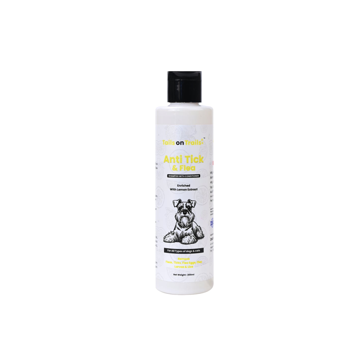 Tails on Trails Anti-Tick & Flea Dog Shampoo With Conditioner 200ml | Enriched with Lemon Extract, Anti-Fungal, Anti-Itching Formula, pH Balanced, Healthy Skin | Suitiable for All Types of Dogs & Cats