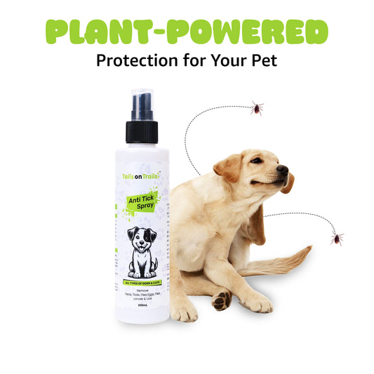 Tails on Trails, Anti-Tick & Flea Body Spray for Dogs, Cats & Puppies | Kills Ticks & Fleas | Relieves Itching, Scratching & Irritation | Daily Use, Chemical-Free for All Breeds, 200 ml