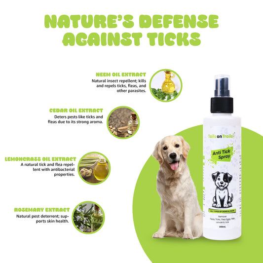 Tails on Trails, Anti-Tick & Flea Body Spray for Dogs, Cats & Puppies | Kills Ticks & Fleas | Relieves Itching, Scratching & Irritation | Daily Use, Chemical-Free for All Breeds, 200 ml