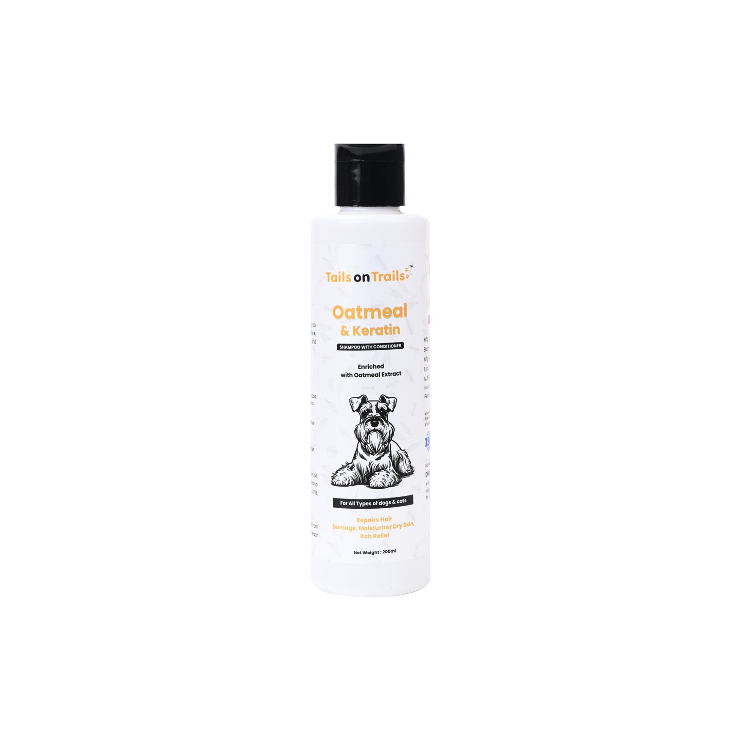 Tails on Trails Oatmeal and Keratin Shampoo With Conditioner | Improves Hair Quality & Adds Shine, Moisturize Dry Skin, Itch Relief | Enriched with Oatmeal Extract | for All types of Dogs & Cats 200ml