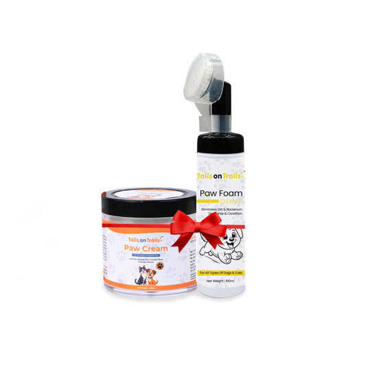 Tails on Trails Pet Paw Care Set for Dogs & Cats, Foam Cleaner with Brush 150ml and Natural Paw Cream 100g | Moisturizes, Heals Cracks & Cleans Dirt