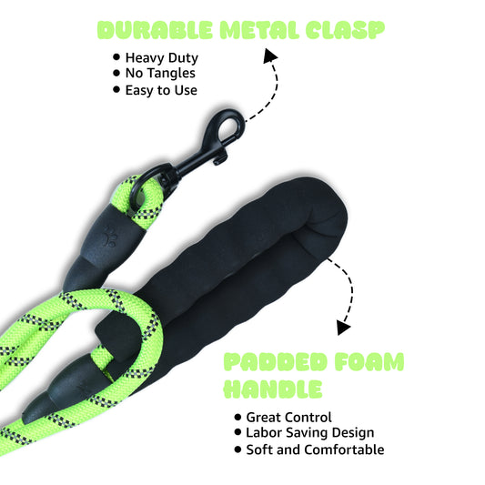 Tails on Trails Heavy Duty Dog Leash | Reflective Rope with Padded Handle, Anti-Slip Grip | Width  6,8&10 mm.