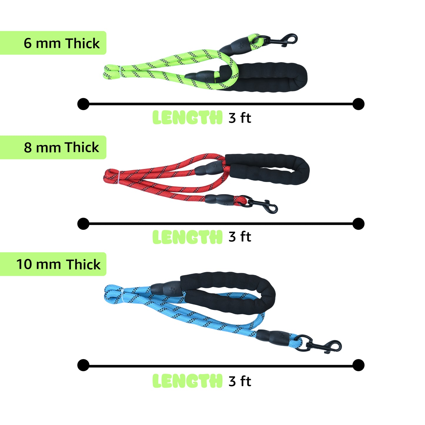 Tails on Trails Heavy Duty Dog Leash | Reflective Rope with Padded Handle, Anti-Slip Grip | Width  6,8&10 mm.