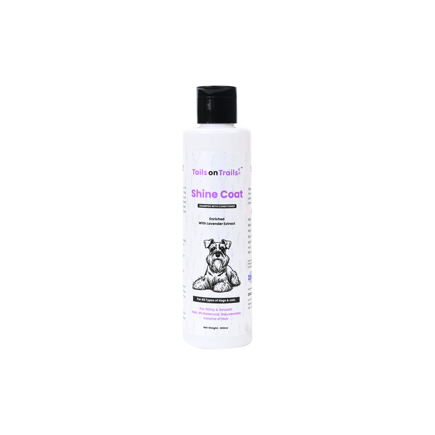 Tails on Trails Shine Coat Shampoo for Shiny & Smooth Hair | Ph Balanced Rejuvenates Volum of Hair 200ml | Enriched with Lavender Extract | Shampoo with Conditioner | for All Types of Dogs & Cats