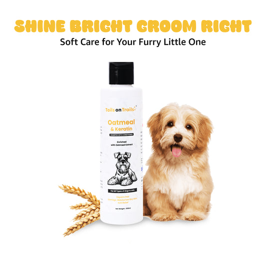 Tails on Trails Oatmeal and Keratin Shampoo With Conditioner | Improves Hair Quality & Adds Shine, Moisturize Dry Skin, Itch Relief | Enriched with Oatmeal Extract | for All types of Dogs & Cats 200ml
