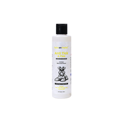 Tails on Trails Anti-Tick & Flea Dog Shampoo With Conditioner 200ml | Enriched with Lemon Extract, Anti-Fungal, Anti-Itching Formula, pH Balanced, Healthy Skin | Suitiable for All Types of Dogs & Cats