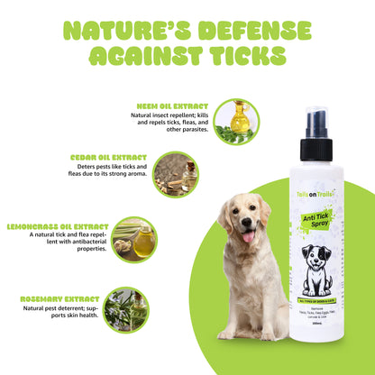 Tails on Trails, Anti-Tick & Flea Body Spray for Dogs, Cats & Puppies | Kills Ticks & Fleas | Relieves Itching, Scratching & Irritation | Daily Use, Chemical-Free for All Breeds, 200 ml