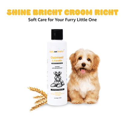 Tails on Trails Oatmeal and Keratin Shampoo With Conditioner | Improves Hair Quality & Adds Shine, Moisturize Dry Skin, Itch Relief | Enriched with Oatmeal Extract | for All types of Dogs & Cats 200ml
